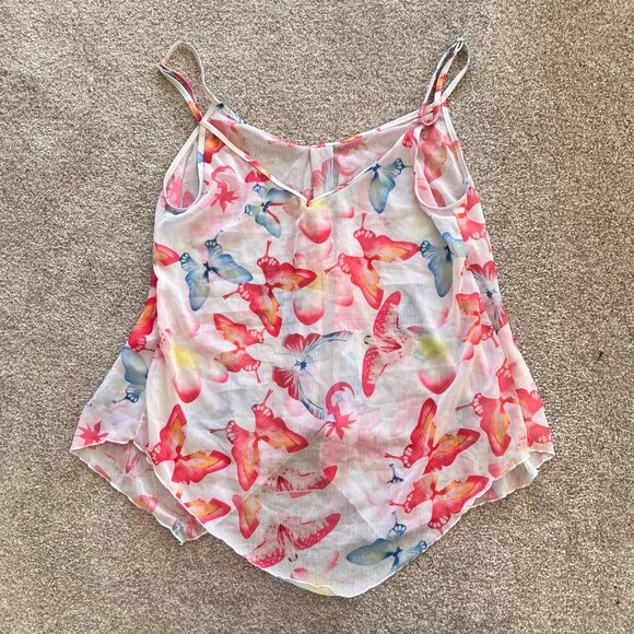 Y2K Fairycore Sheer Butterfly Asymmetrical Cami Top Pink & Blue L - Picture 5 of 7